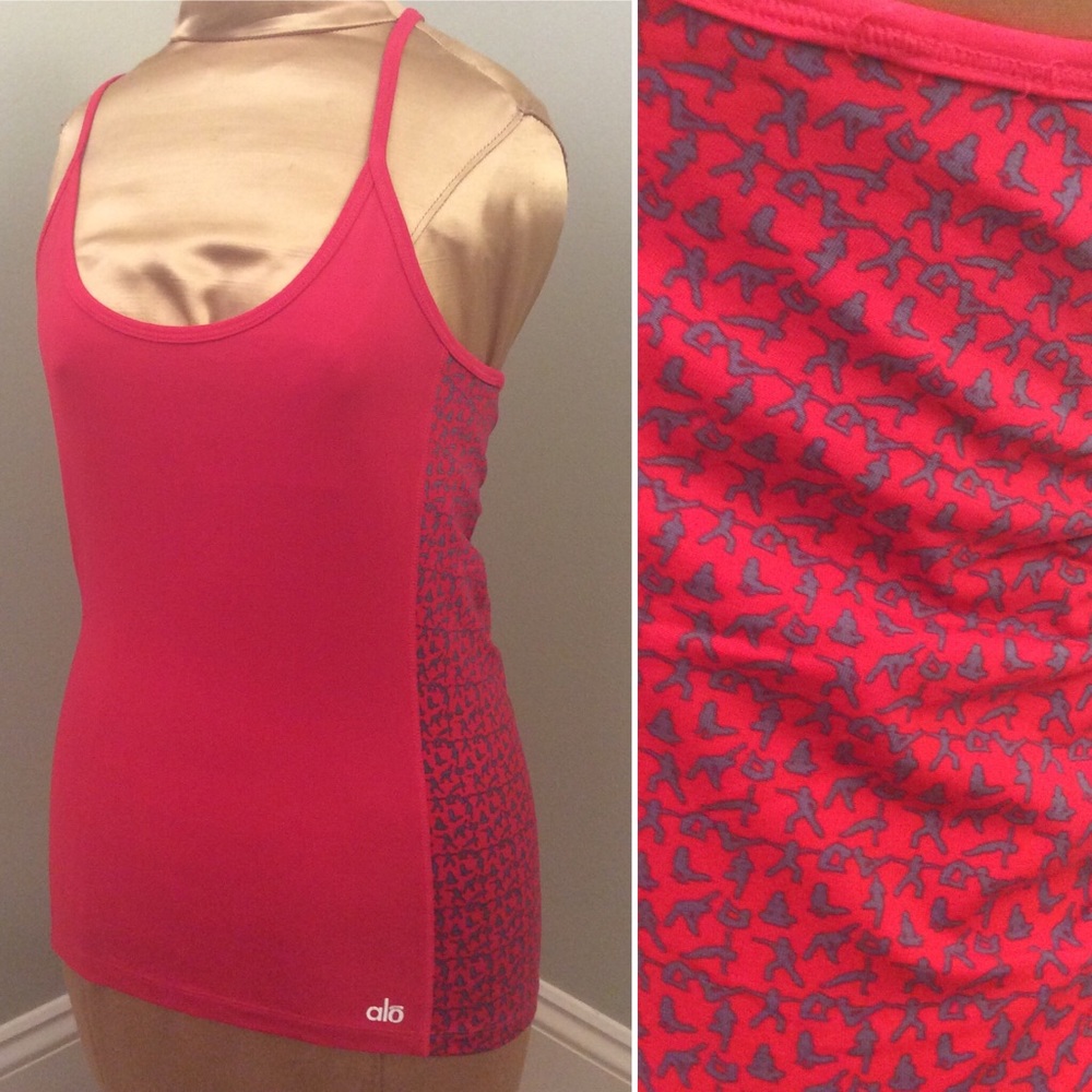 Alo Yoga “Poses” Print Red Racerback Tank Top RARE - Picture 2 of 8